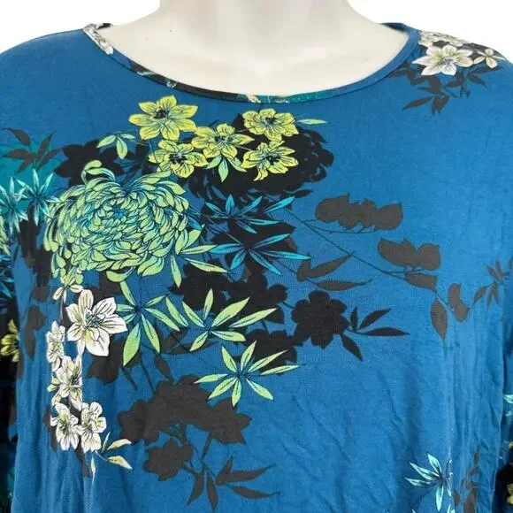 J Jill Wearever Collection Womens Floral Knit Stretch 3/4 Sleeve Blue Top NWT M - Picture 5 of 16
